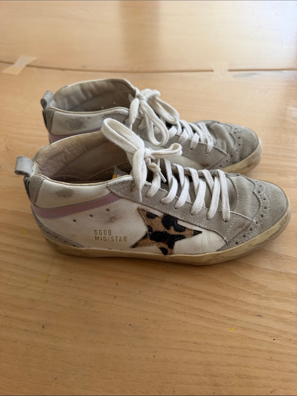 Golden Goose Beige Suede High-Top Sneakers with Leopard Star
